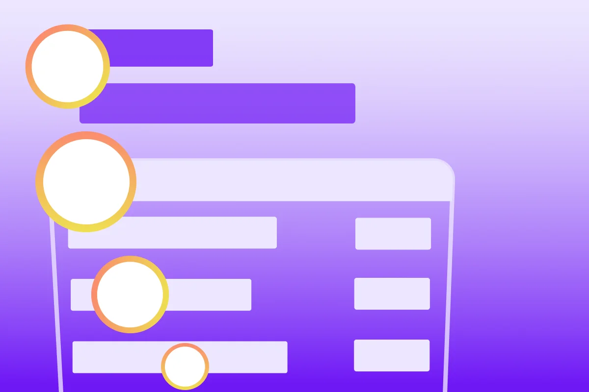 Abstract design with purple background featuring boxes and circular elements, suggesting a digital interface or layout.