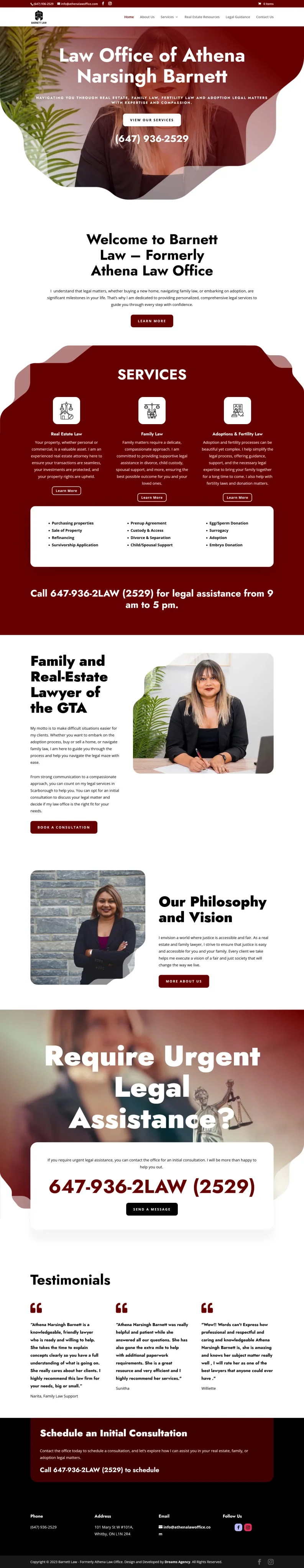 Home page for athenalawoffice website developed & designed by Dreams Agency Mississauga, Ontario