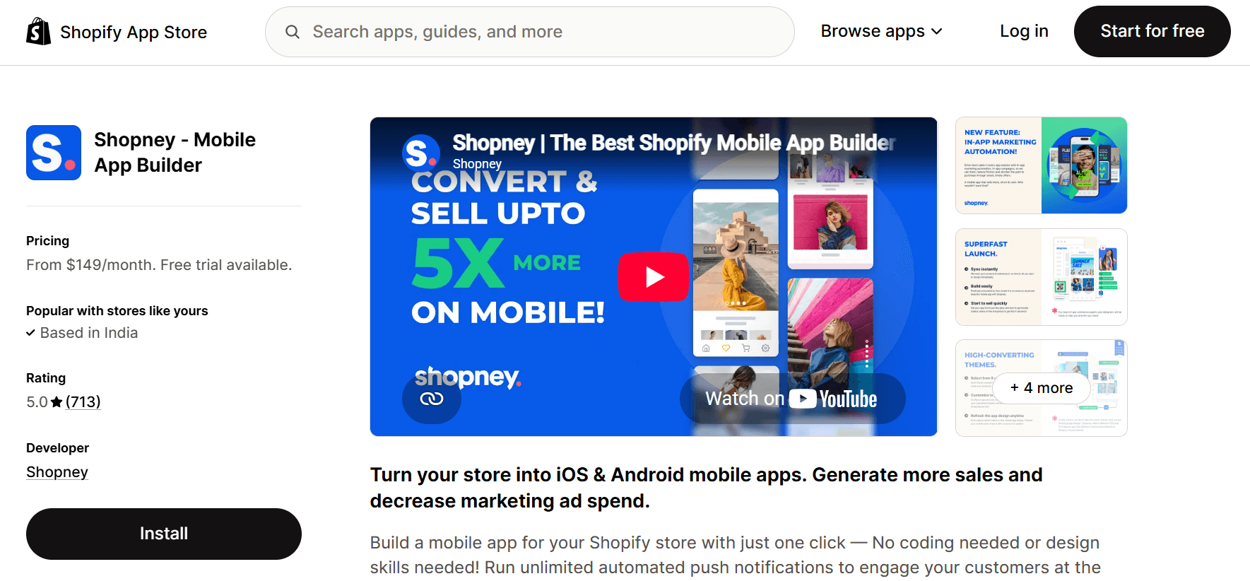Shopney Shopify mobile app builder interface