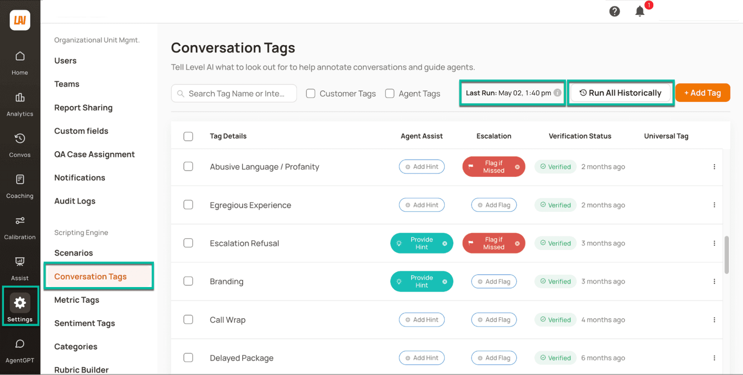 Conversation Tags: Train Level AI