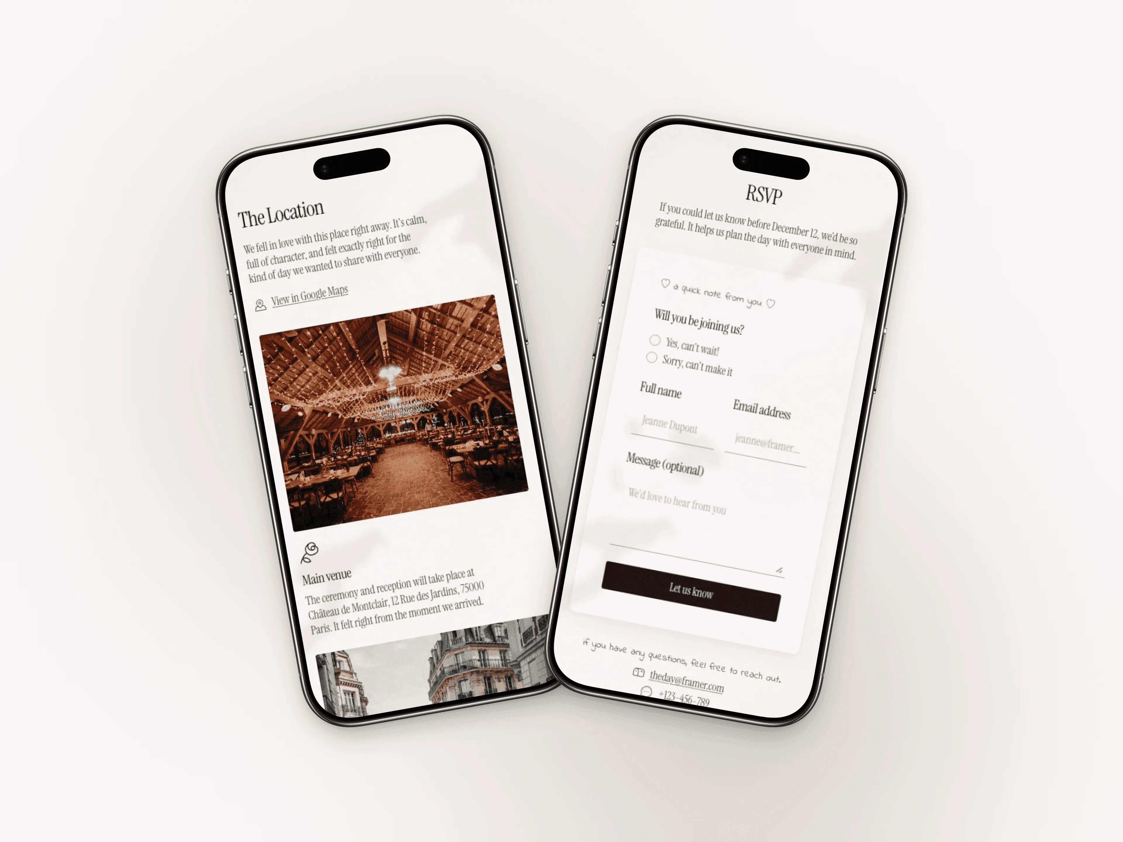 The Day Framer template screenshot showing an RSVP page