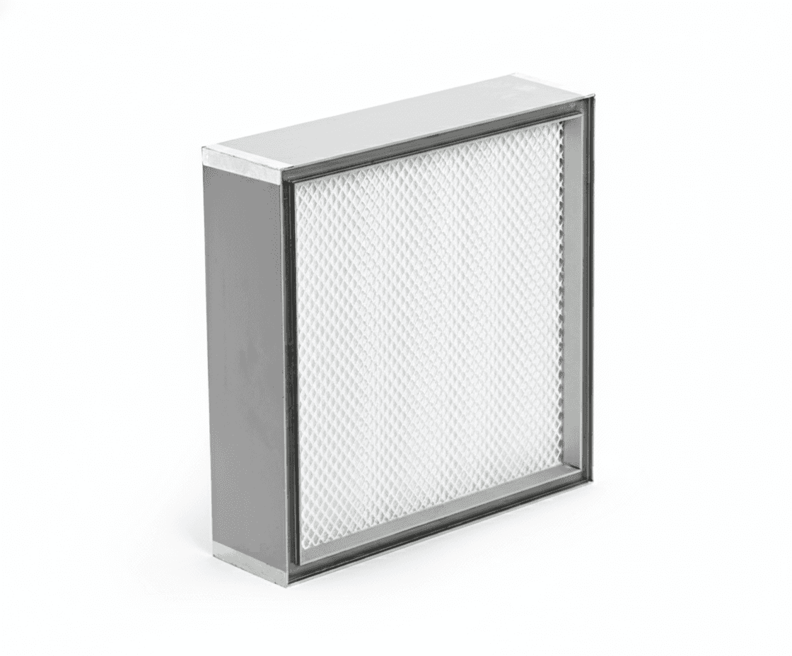 Mini Pleat HEPA Filter with high-efficiency media for capturing fine airborne particles.