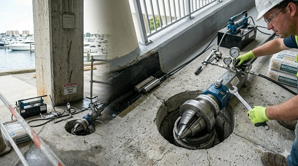 Post-tension cable repair and slab structural assessment in a Fort Lauderdale building — Planet Construction FL