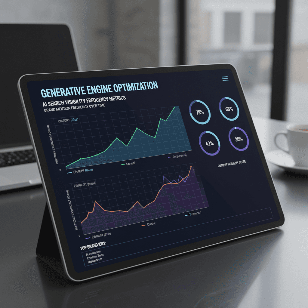 Generative engine optimization tracking dashboard displaying AI search visibility metrics across multiple platforms