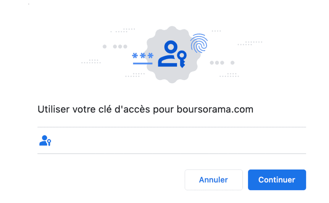 Pop up WebAuthn pour l'authentification sur Boursorama 