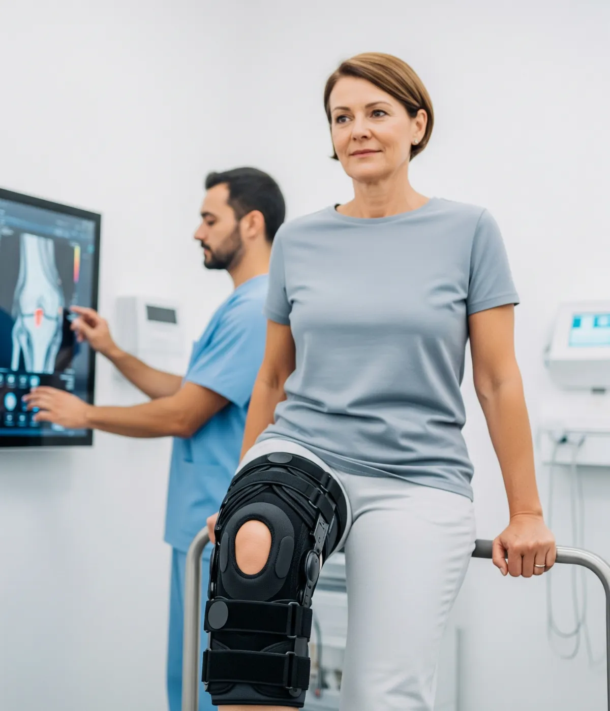 A patient engaging in physical therapy after MPFL reconstruction surgery.