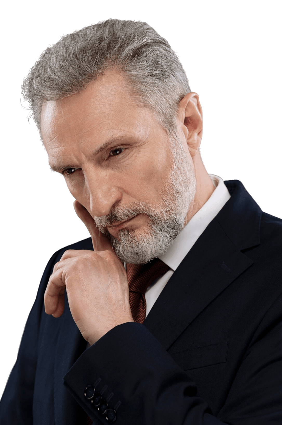 Older man in a suit with a thoughtful expression.