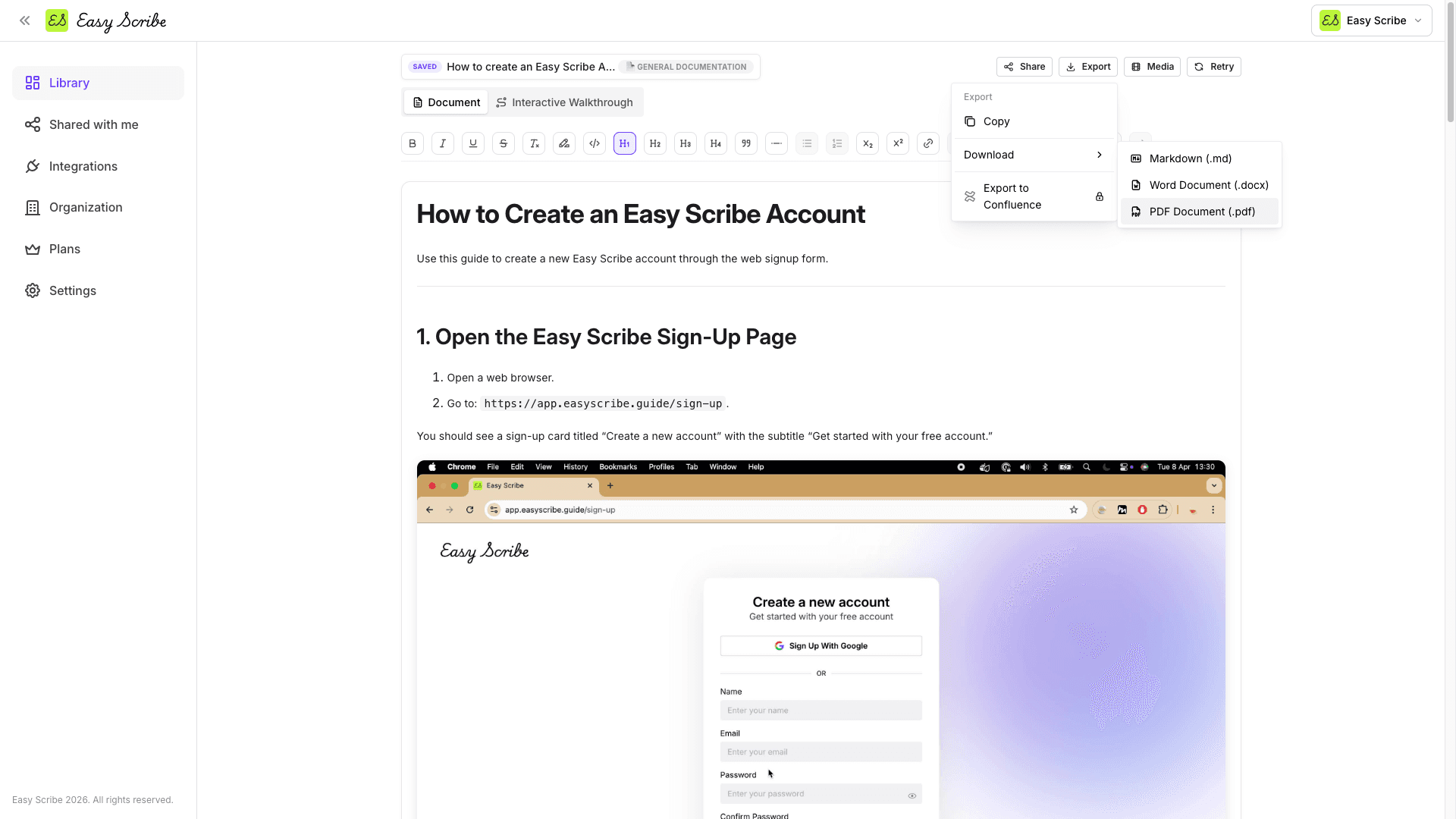 Easy Scribe export options