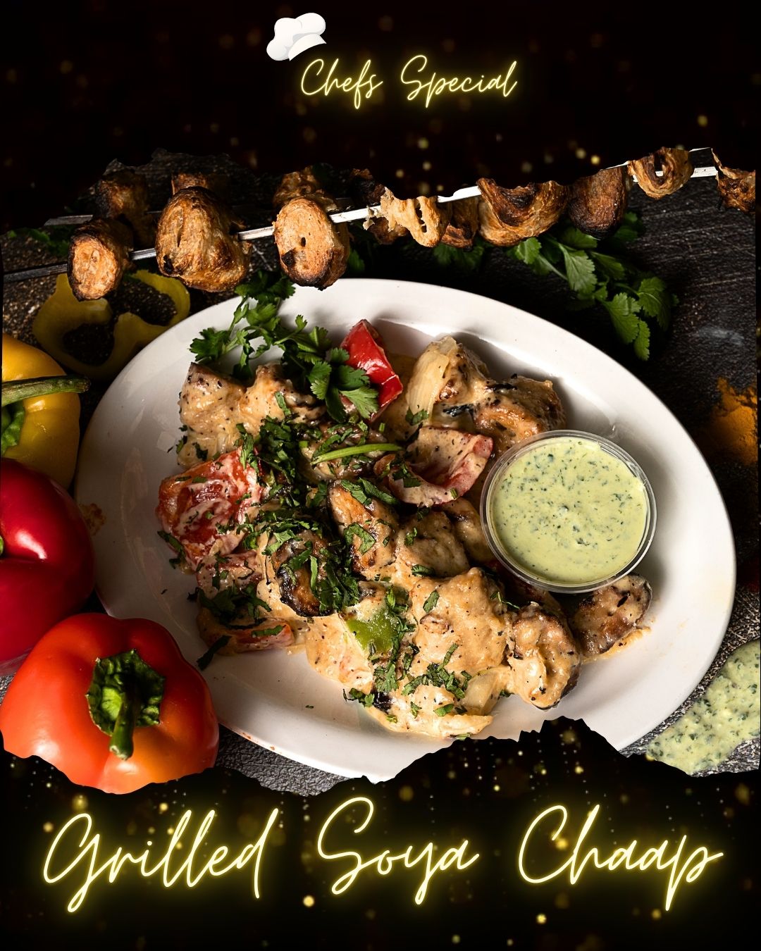 Grilled Soya Chaap with mint chutney — North Indian street food at Ustaad G76