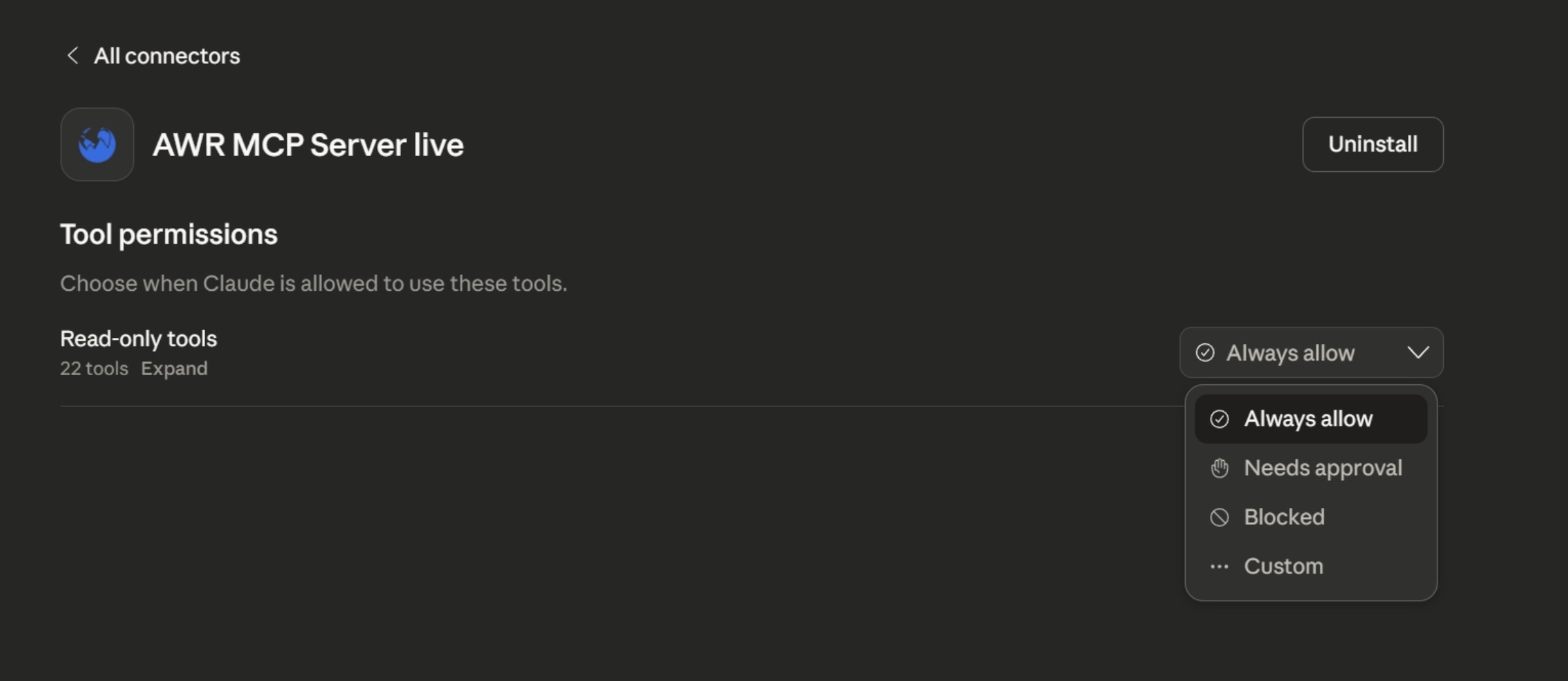 grant-permission-to-awr-connector-in-claude