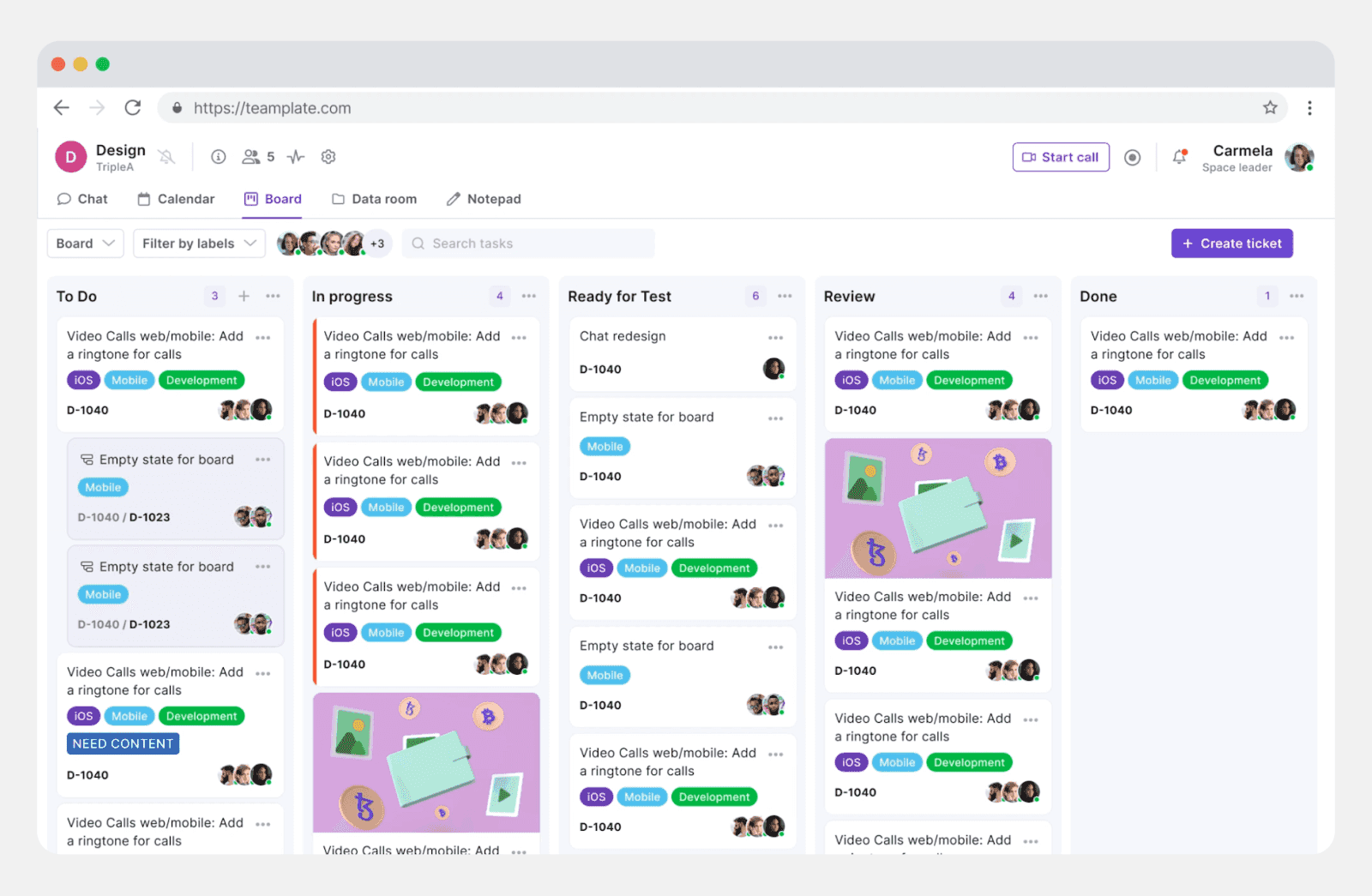 Interface of Teamplate.io