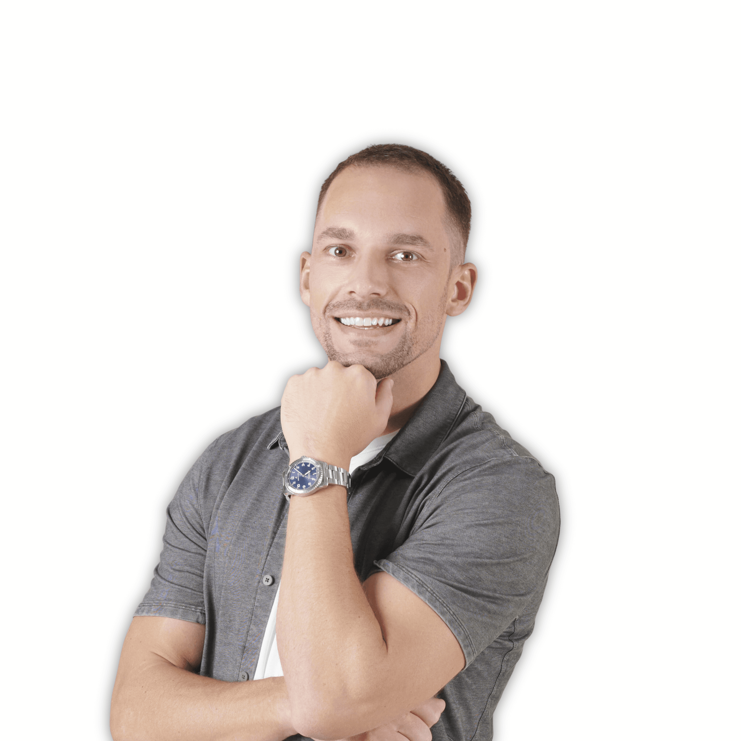 Portrait of founder smiling with yellow background