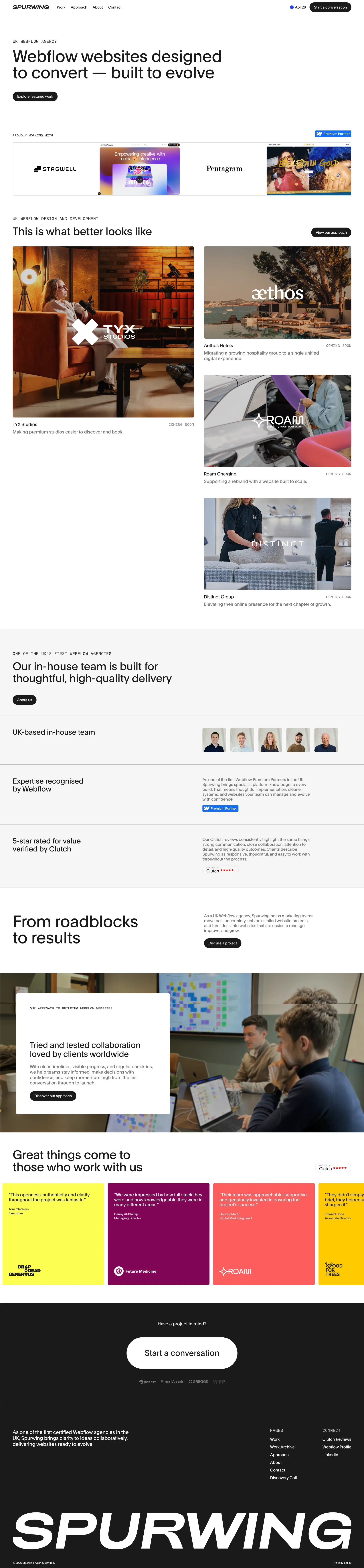 Webflow Agency UK portfolio page screenshot showcasing Design and Tech design