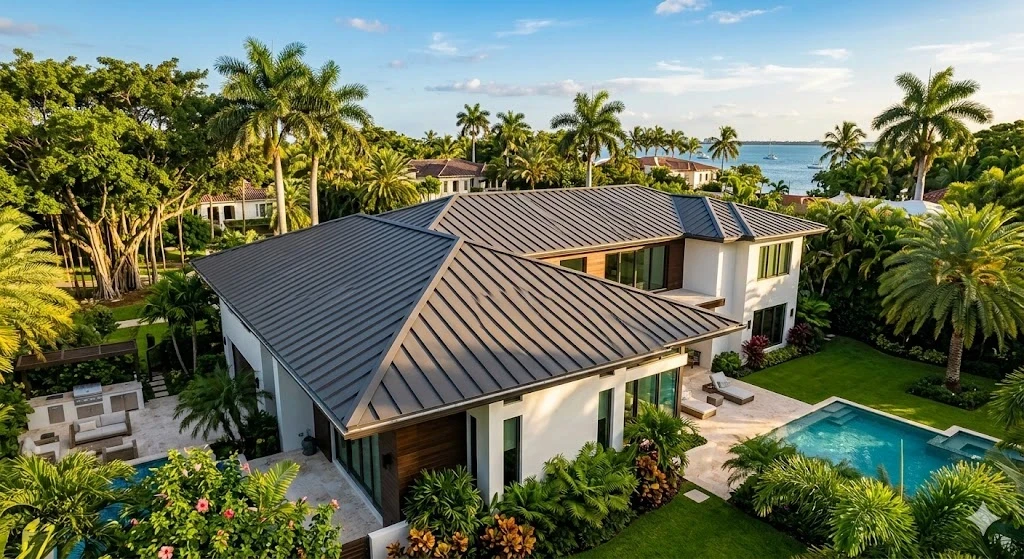 Premium standing seam metal roof on luxury South Florida home by Roofing Network