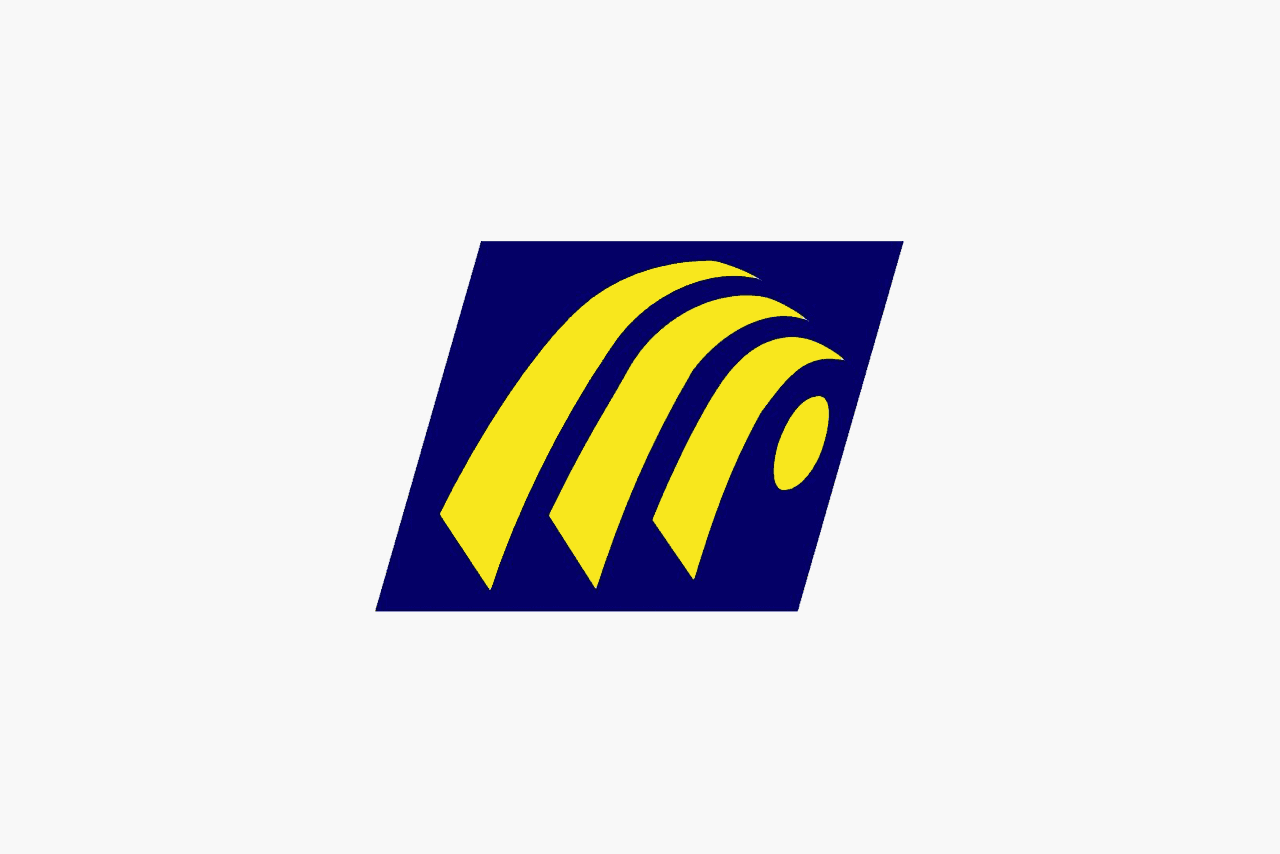 PIK Logo. Dark blue paralellogram with an abstract depiction of yellow wheat