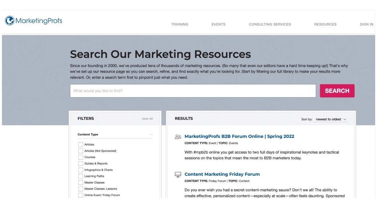 MarketingProfs Website