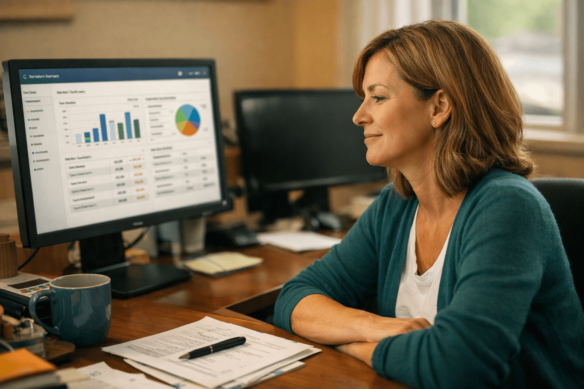 Credit union analyst reviewing custom reports built by CU*NorthWest consulting team