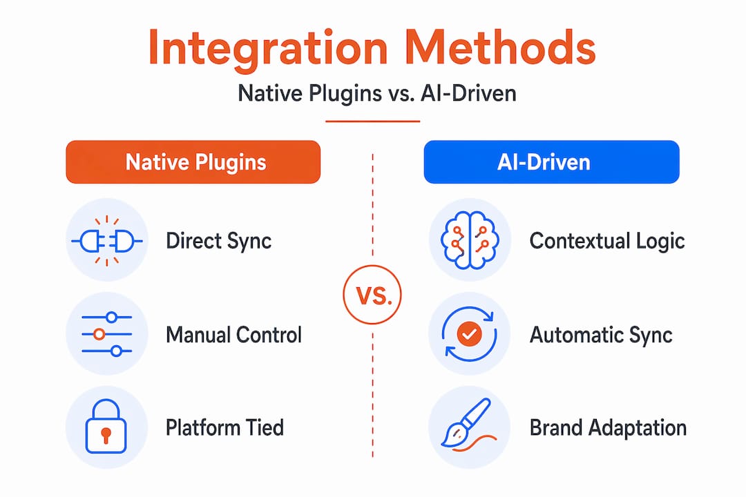 Infographic comparing native plugins and AI-driven integration