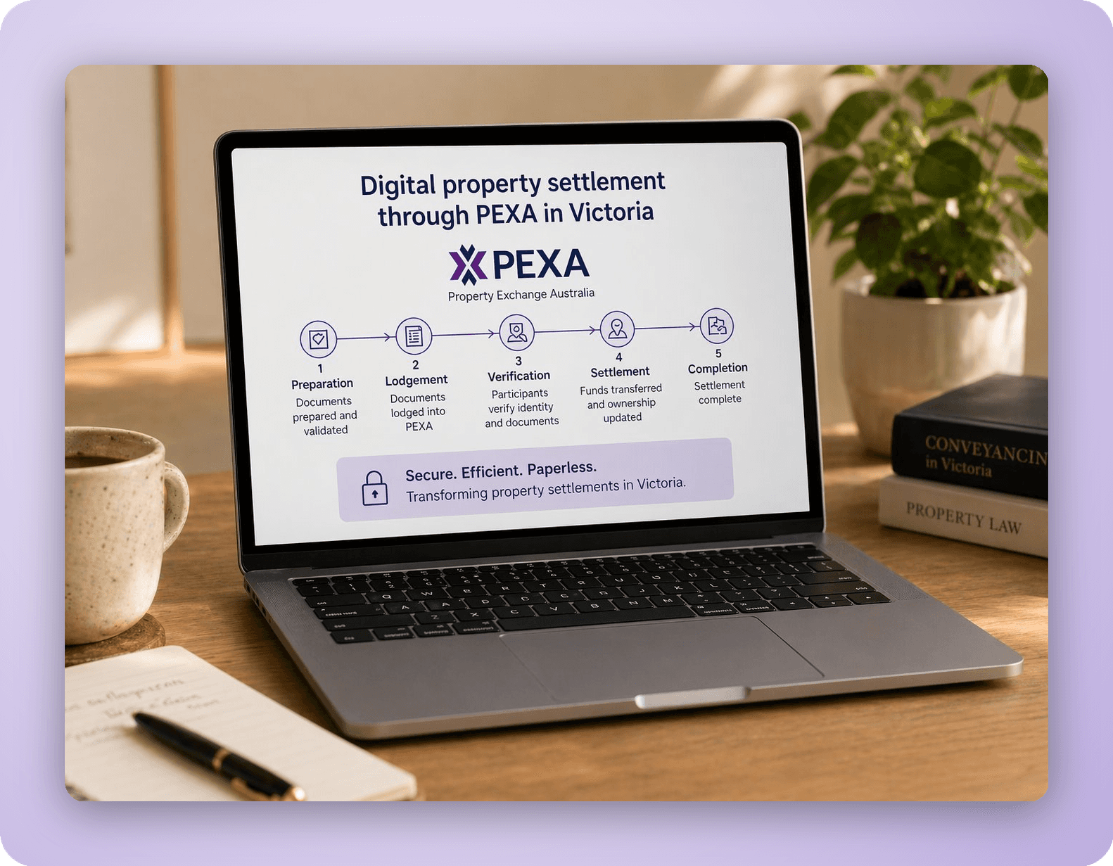 Laptop showing digital property settlement process through PEXA in Victoria