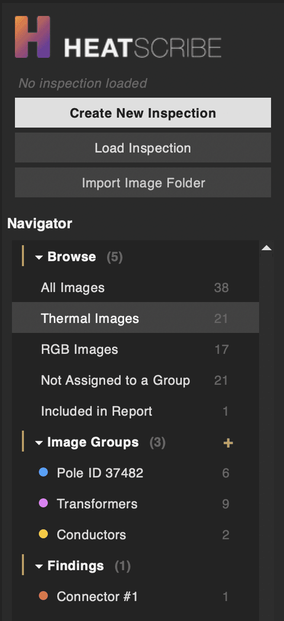 The newly updated left panel in heatscribe featuring better inspection organization tools