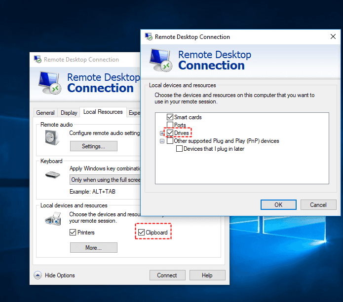  Enable Clipboard In RDP Options