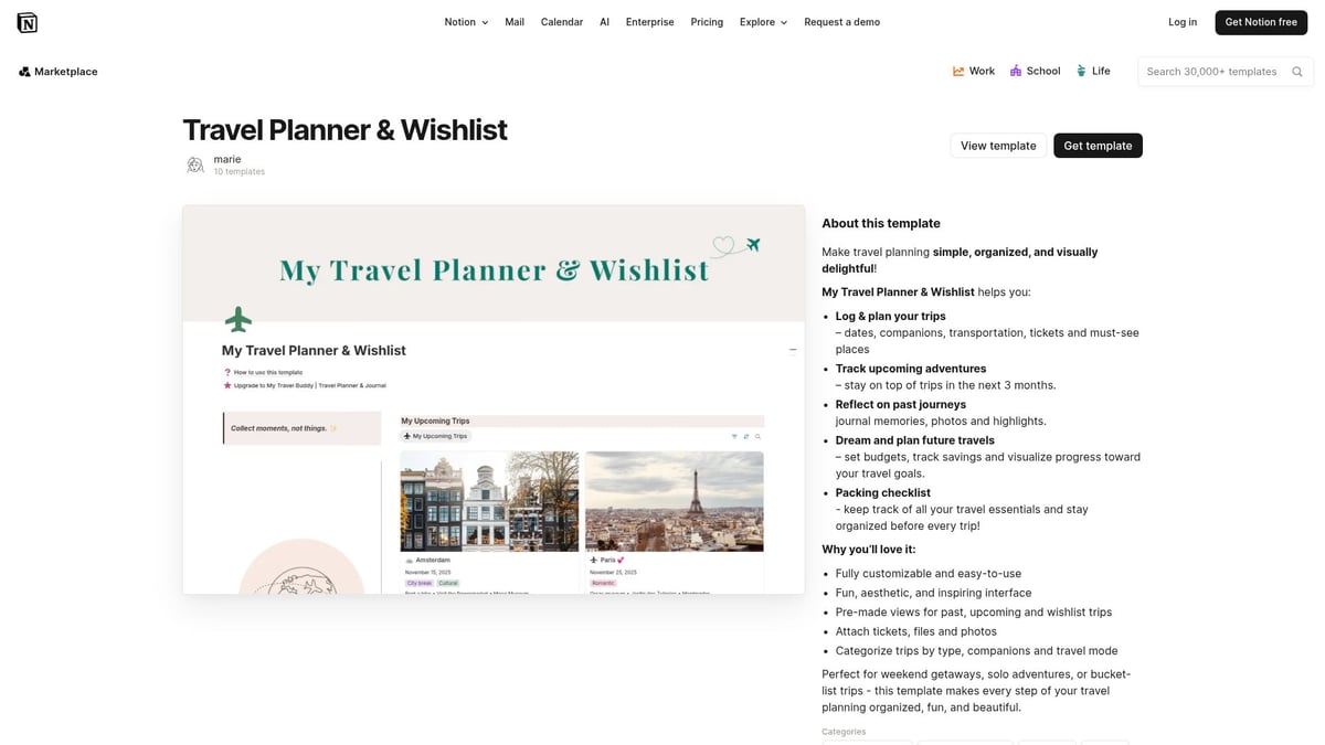 7 Notion Travel Planner Templates to Organize Your 2026 Trips - Travel Planner & Wishlist by marie