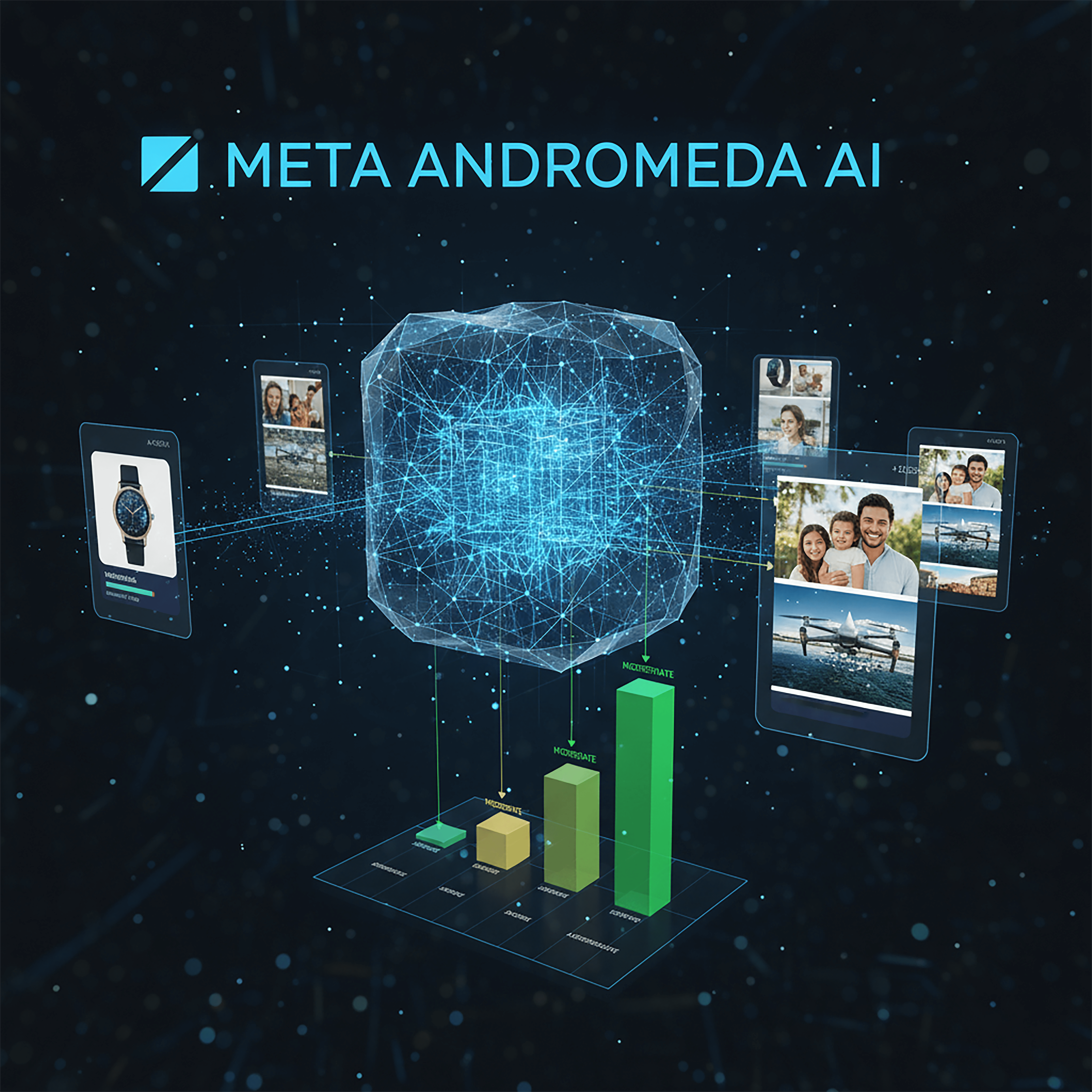 Meta Andromeda ranking model analyzing Facebook ad creatives.