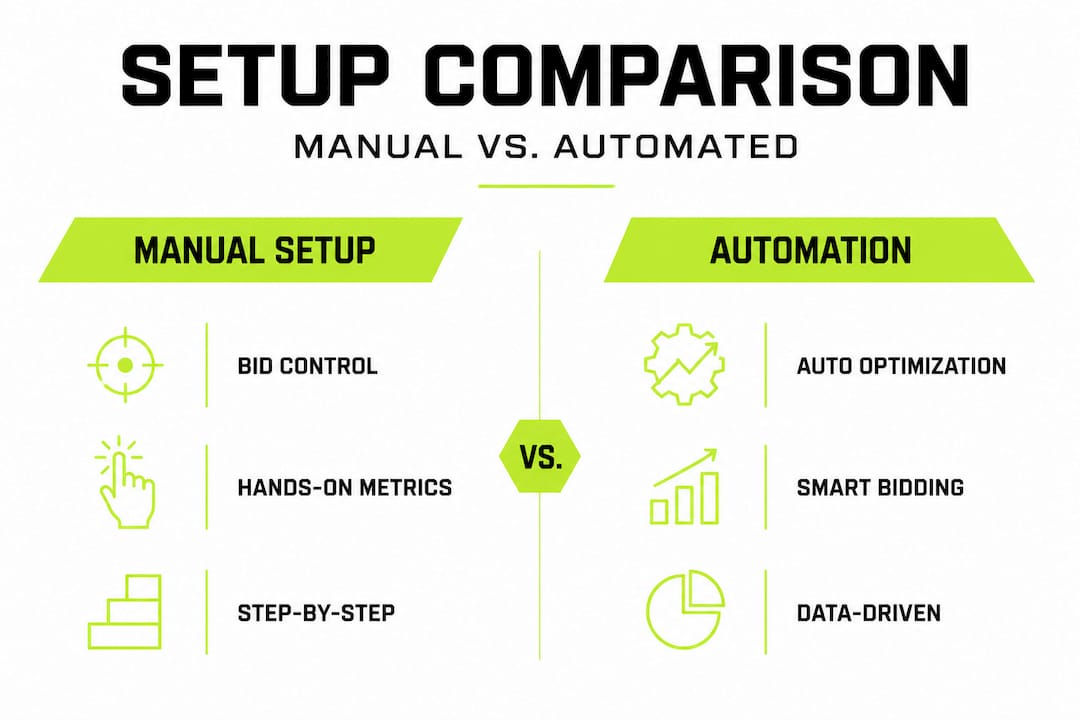 Infographic comparing manual and automated campaign setups