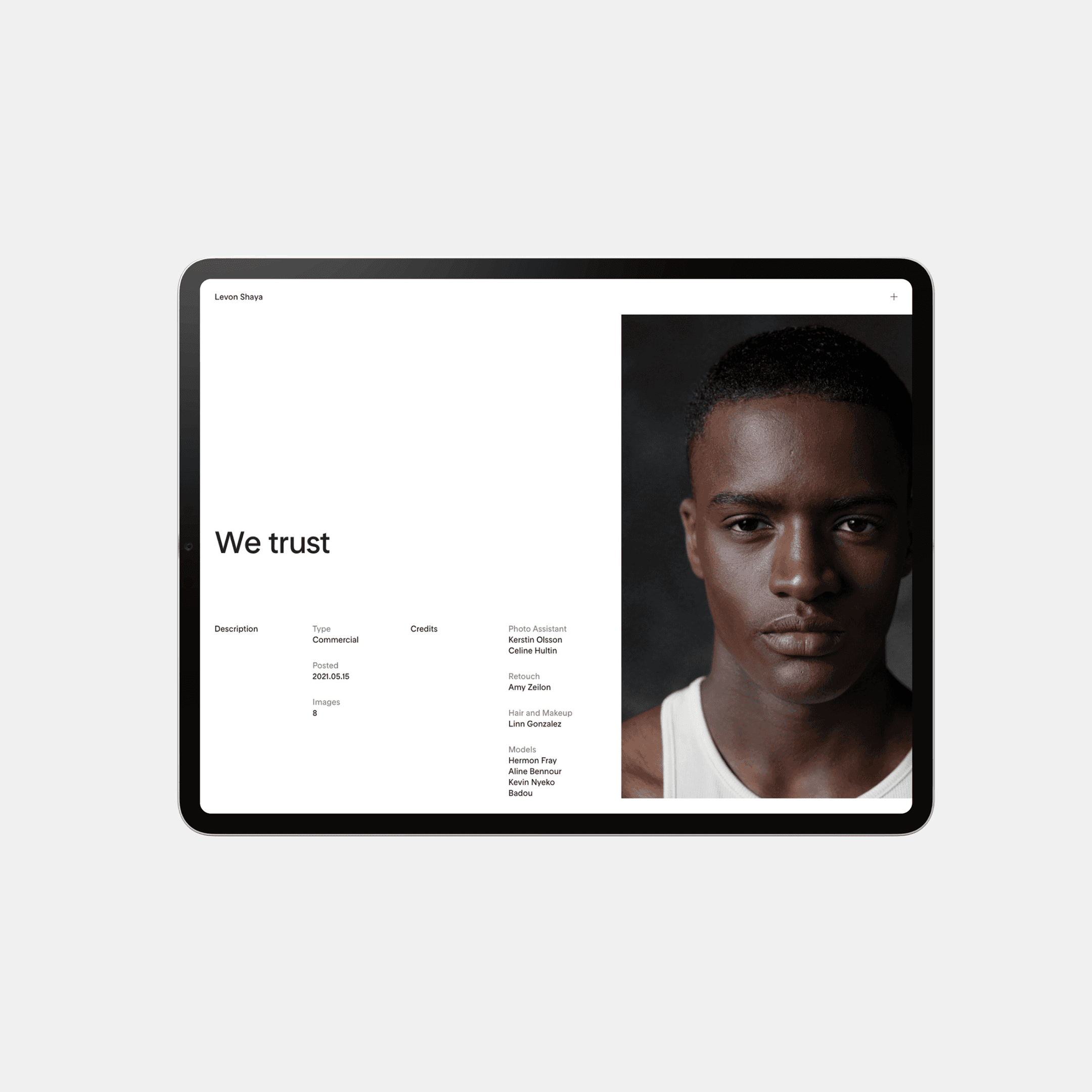 Tablet showing website design
