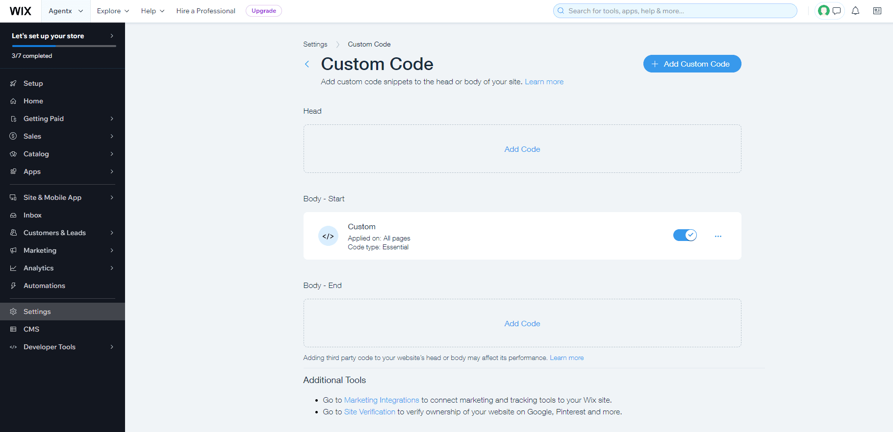 WIX custom code
