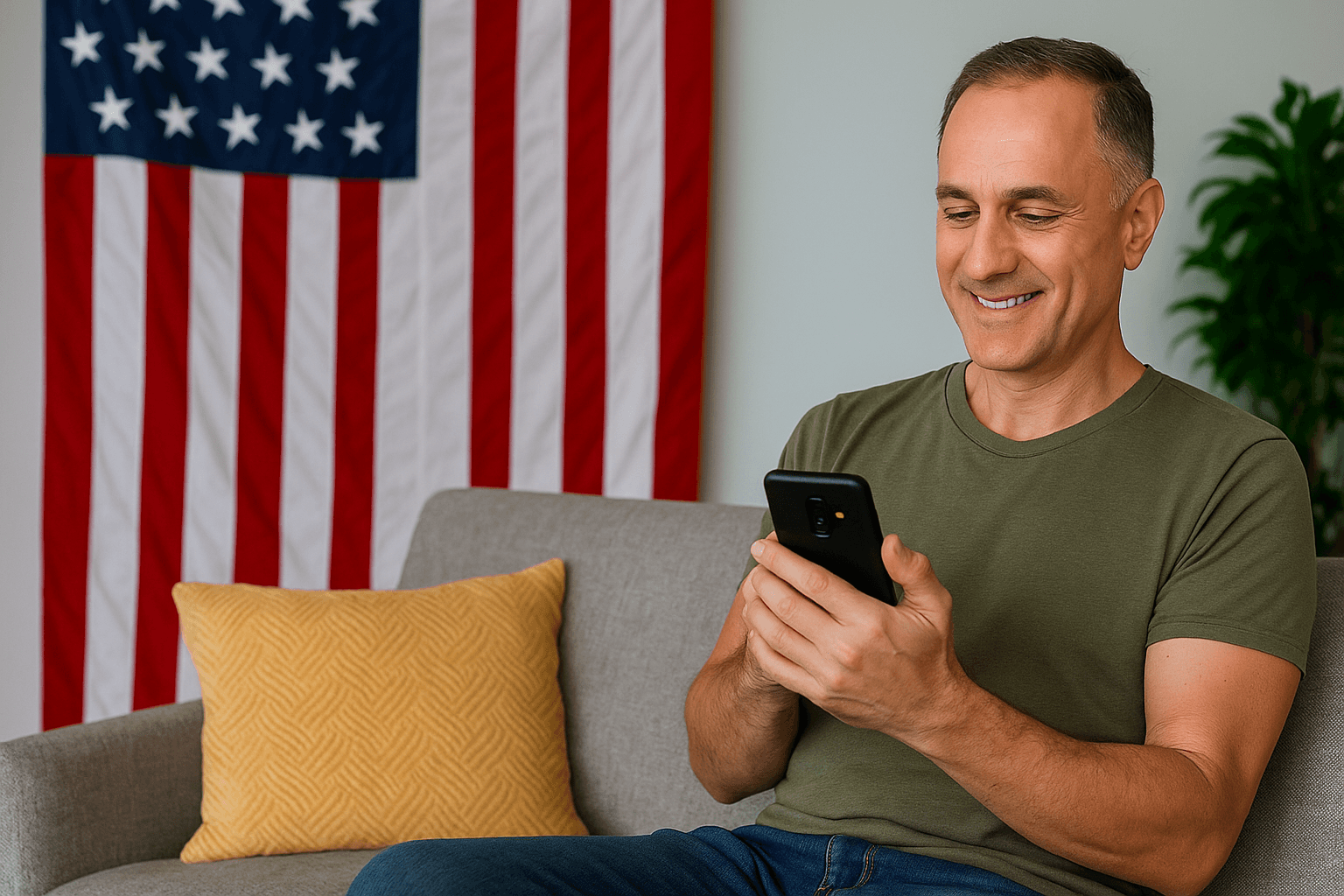 an old man holding US Flag