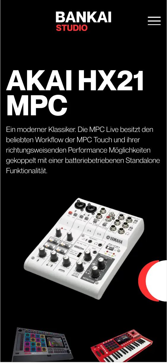 Responsive Website-Layout Onlineshop Musik-Geschäft