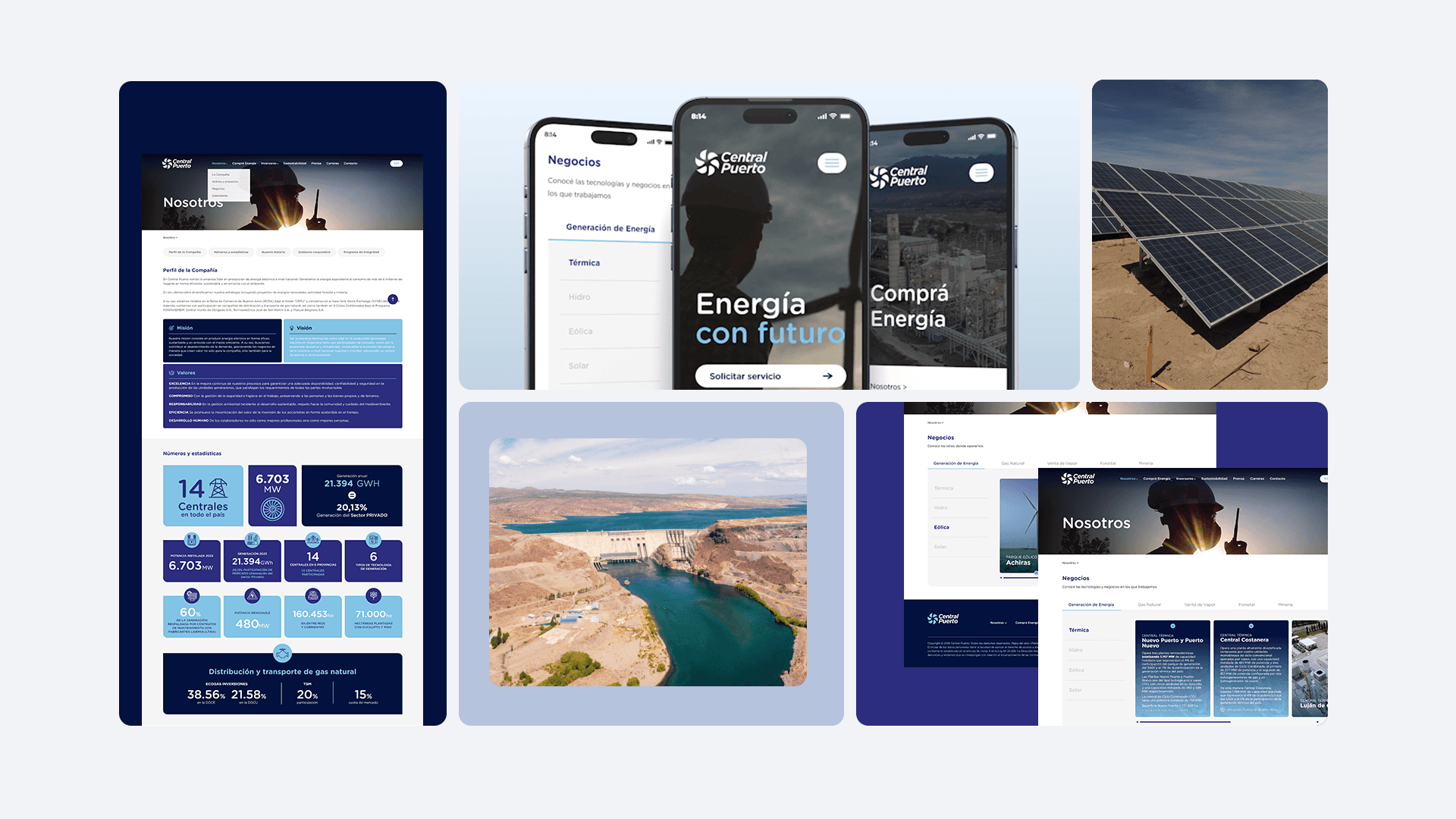 Collage que combina interfaces digitales y paisajes naturales, mostrando versatilidad en diseños y layouts.