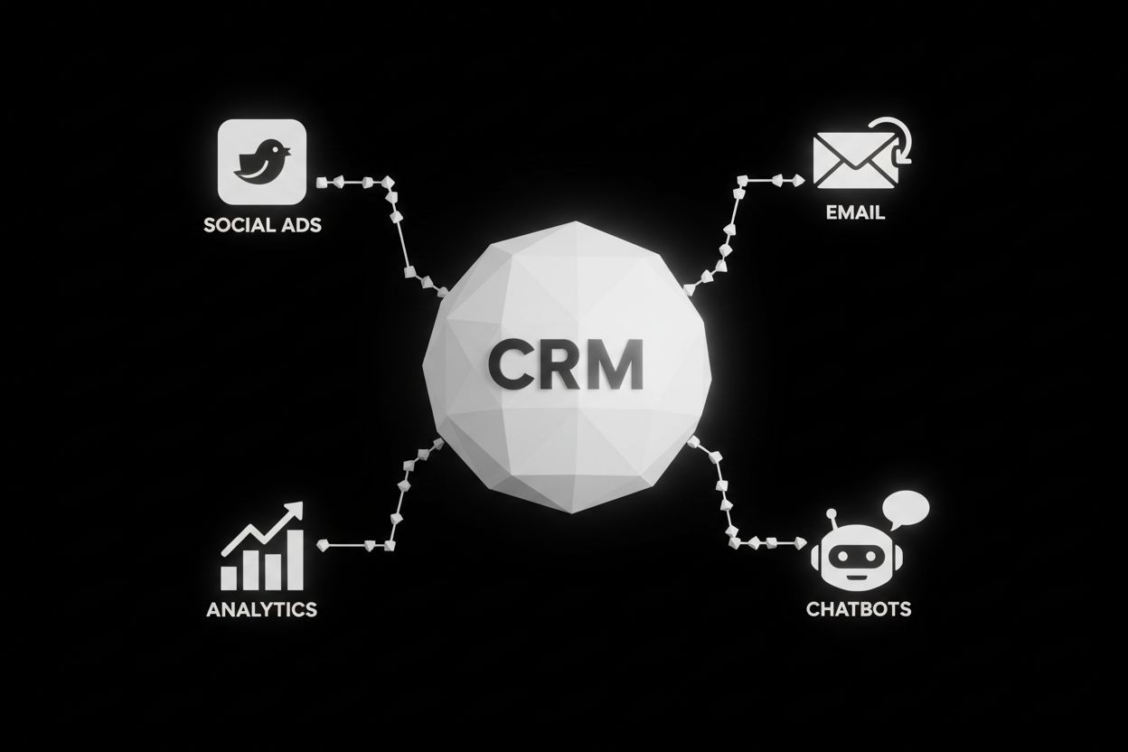 Integrations connecting CRM to ads, email and chatbots
