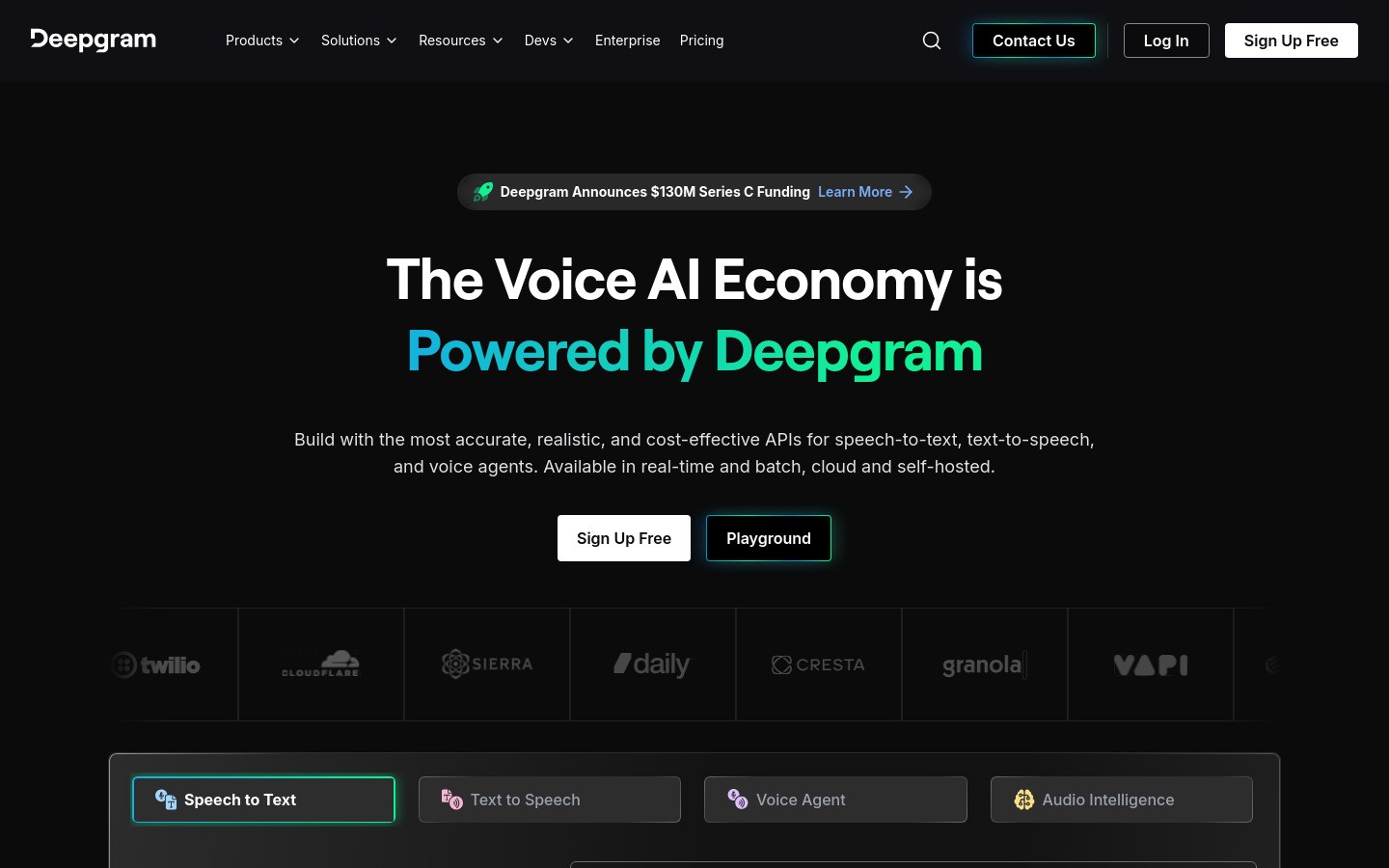 deepgram.com homepage hero section screenshot