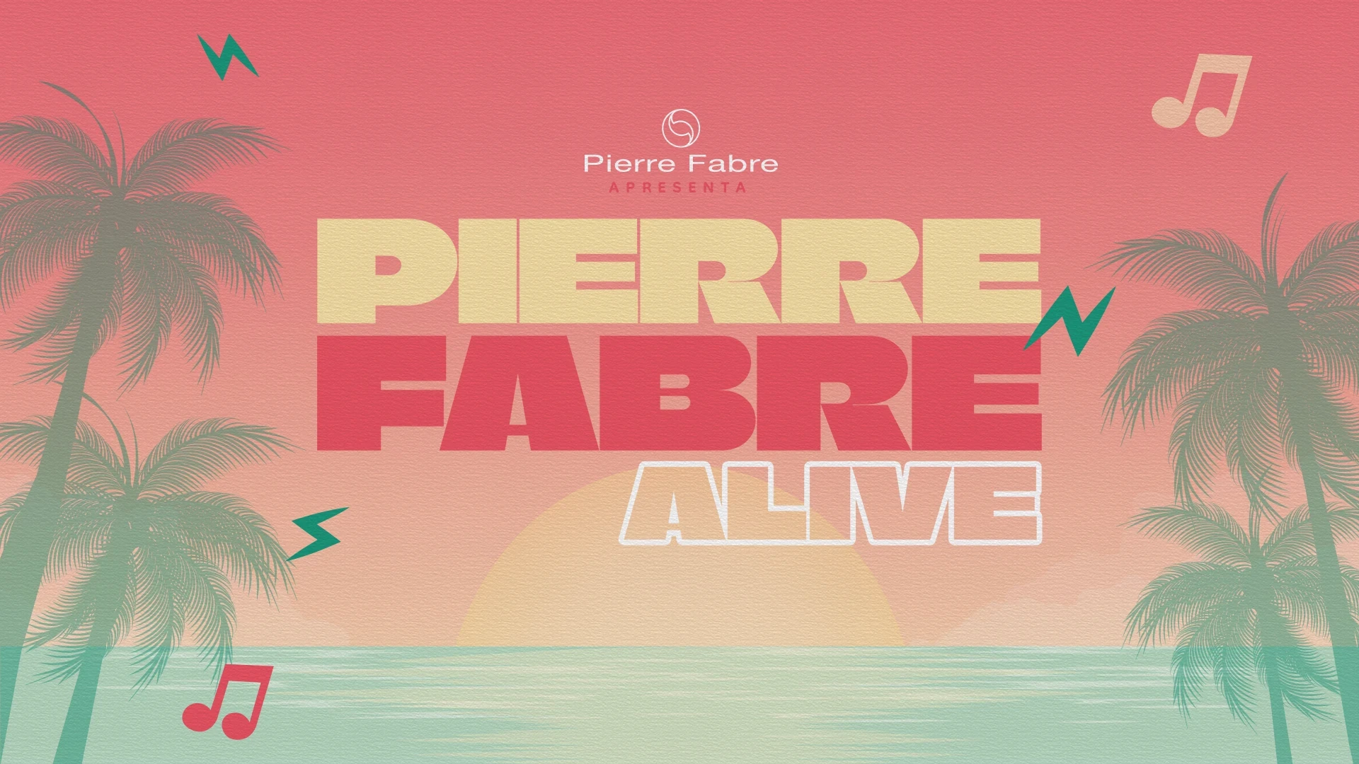 Event branding and logo design for Pierre Fabre corporate summer festival concept featuring vibrant colours and tropical graphics.