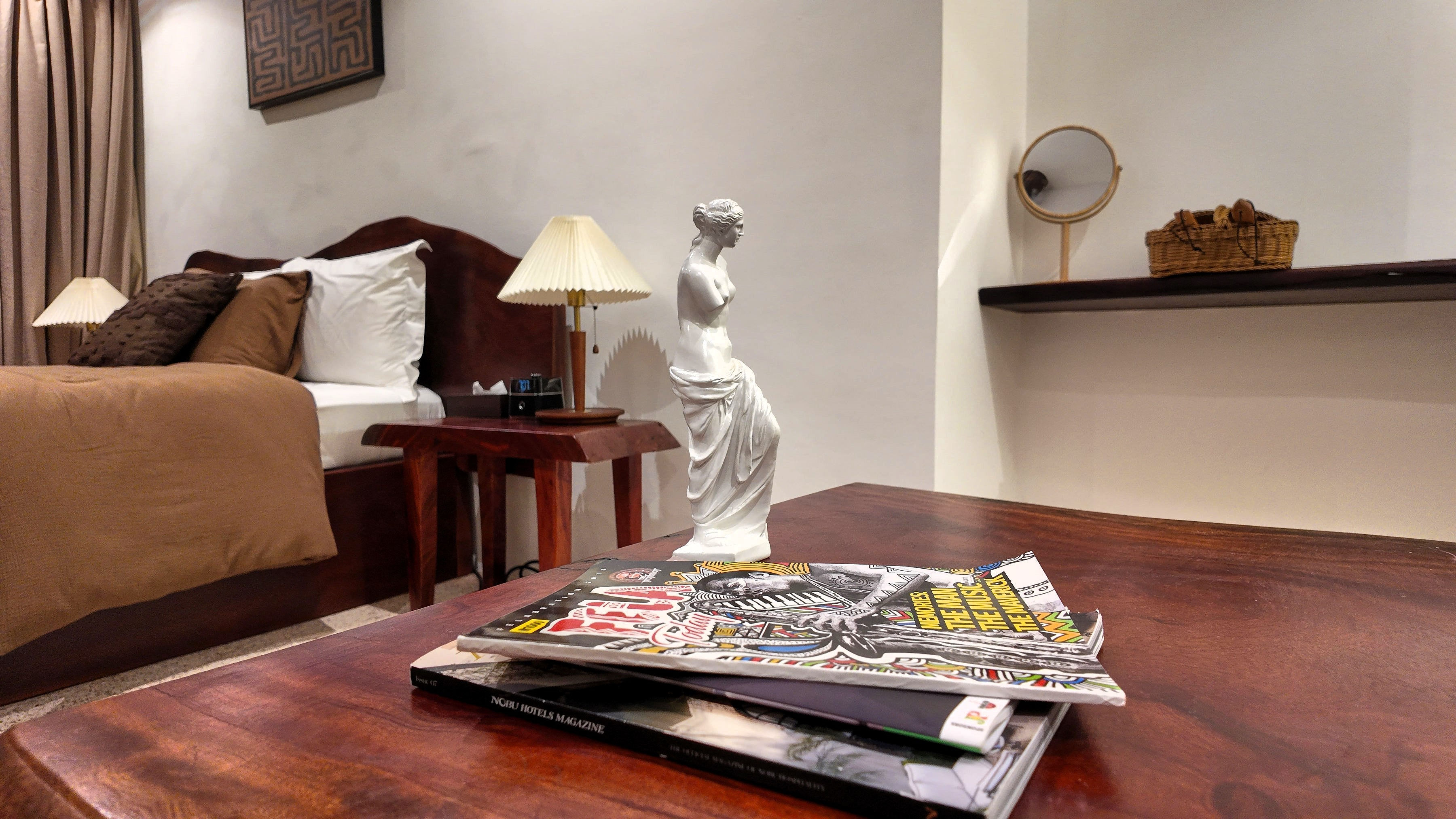 close up of bedside table