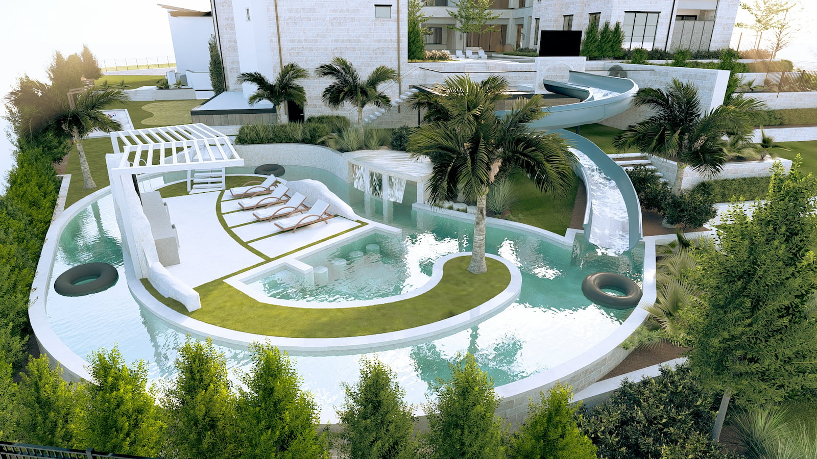 Westlake landscape design featuring lazy river.