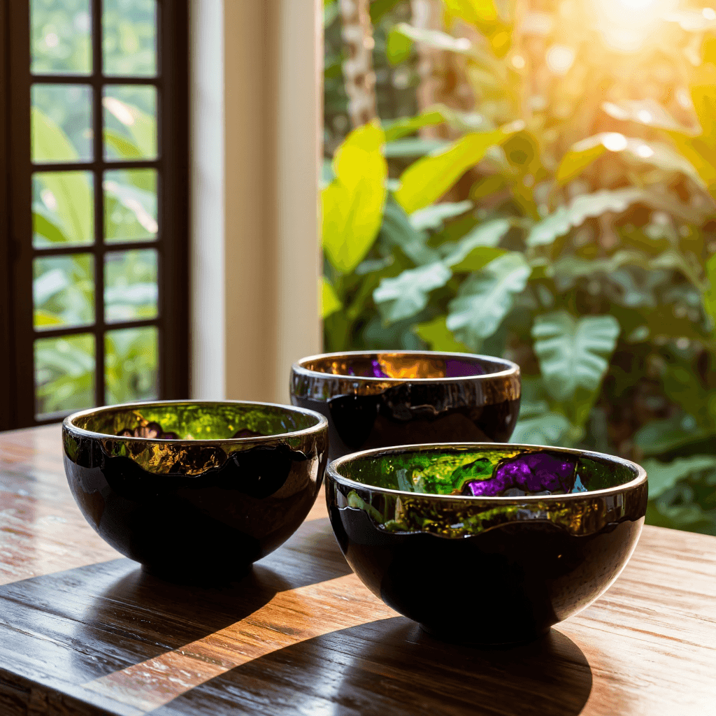 product photography of set of decorative resin bowls