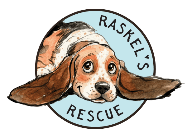 Logo featuring a basset hound with floppy ears, surrounded by the text "Rascal's Rescue."