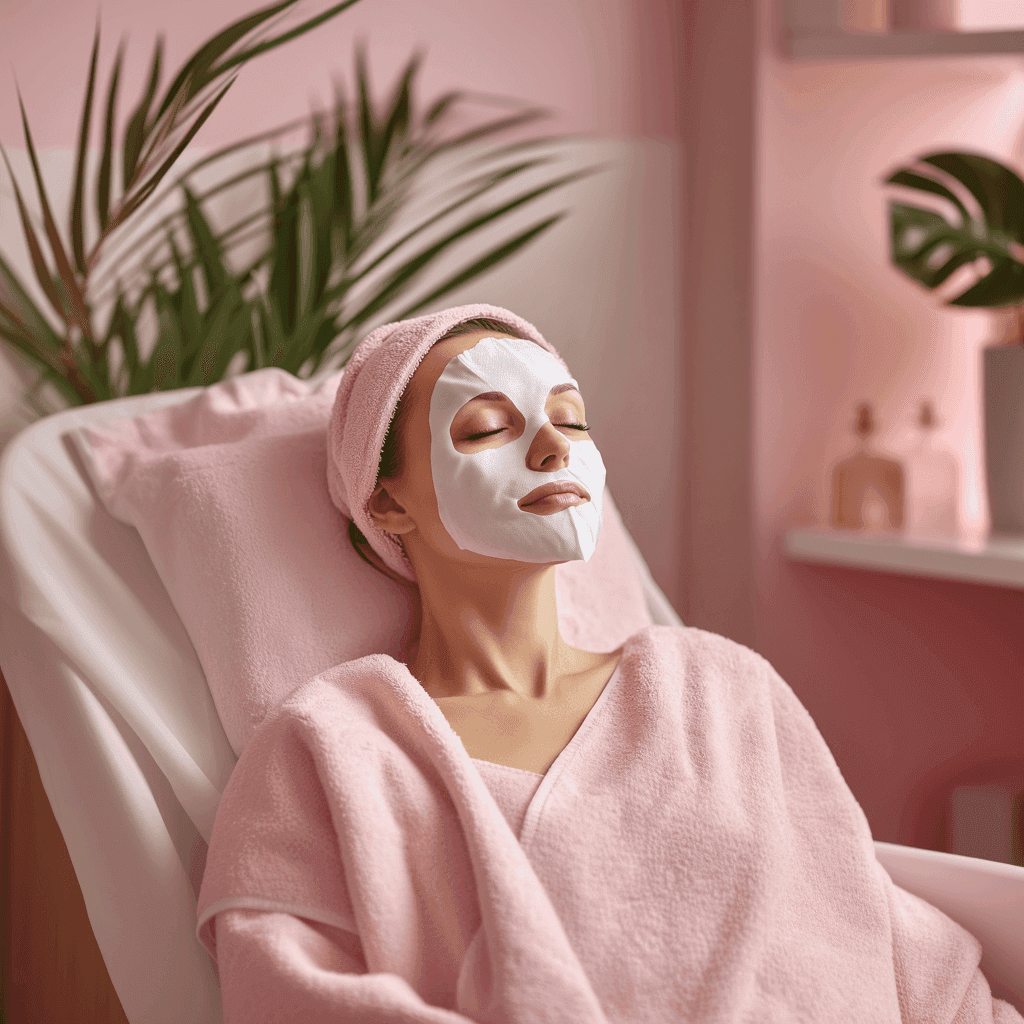 Kobieta w trakcie zabiegu Pro Xn dla skóry trądzikowej z kojącą maseczką.