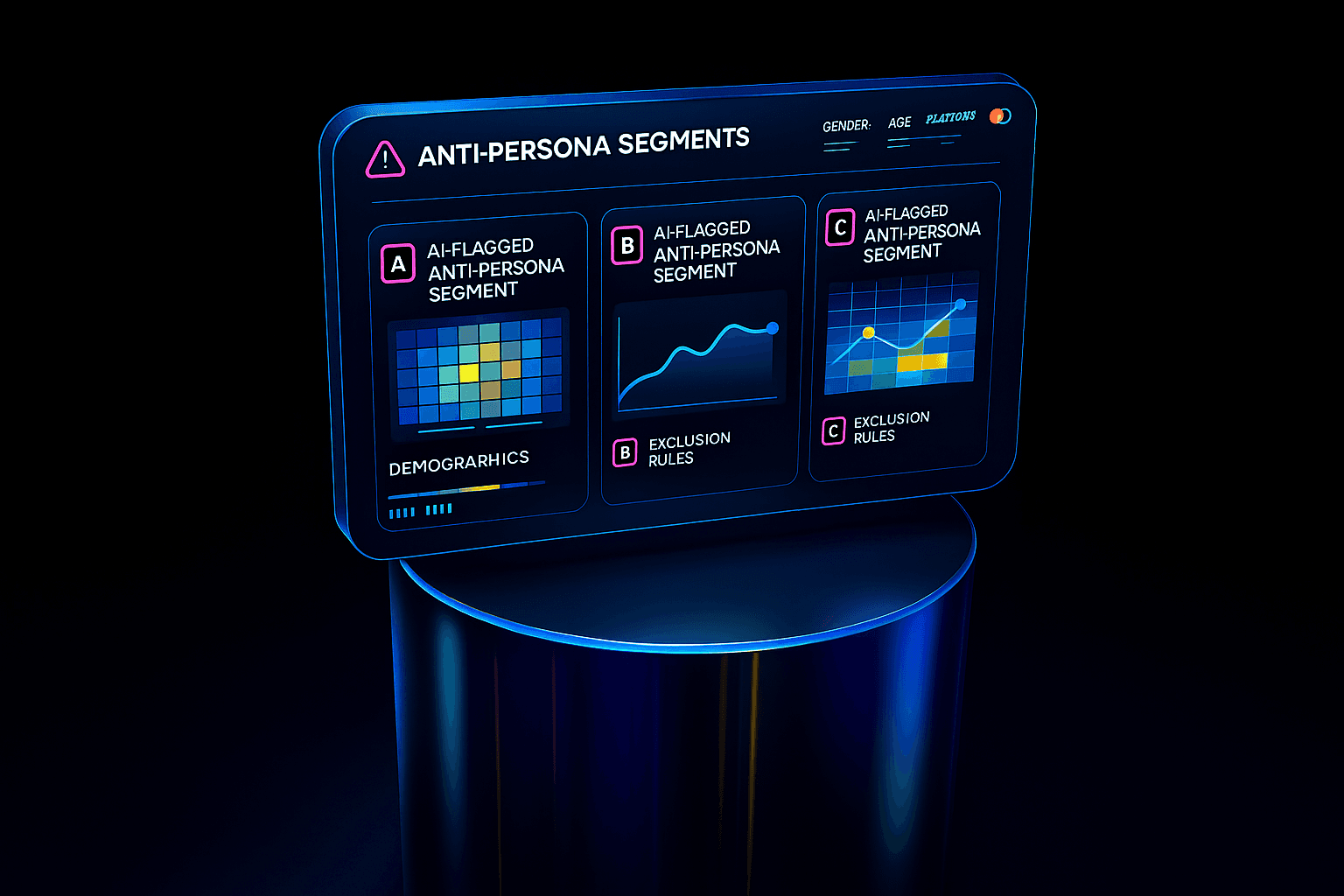 AI dashboard showing segmentation of unwanted users for marketing exclusion