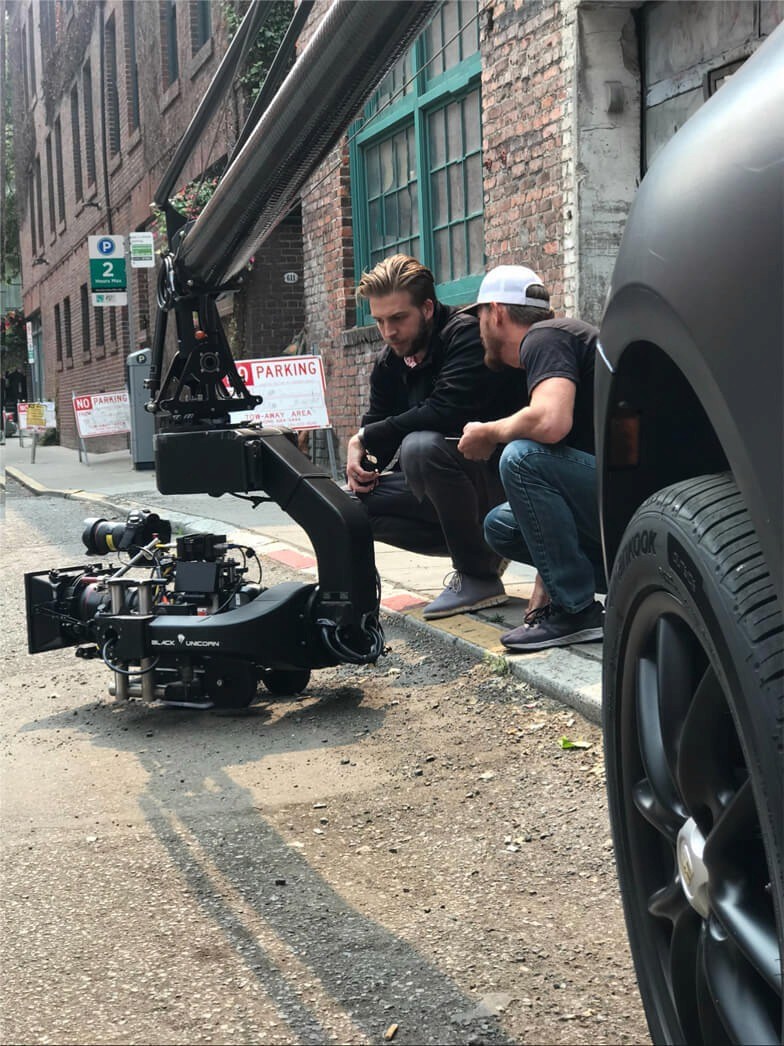 Red and black 3D cube mockup on a table
