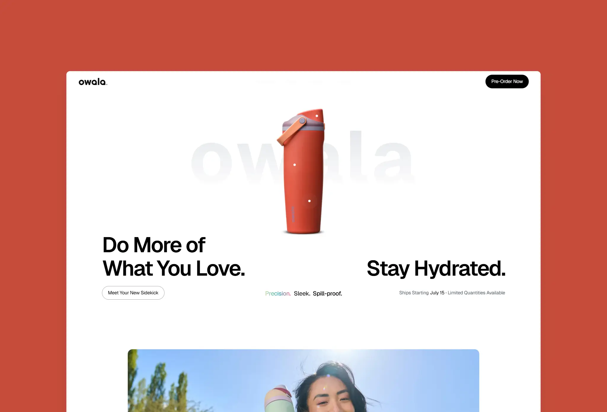 Ecommerce sales landing page for a water bottle product.