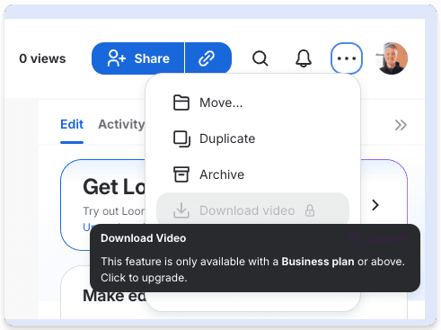 Loom's feature gate on downloading videos for freemium users