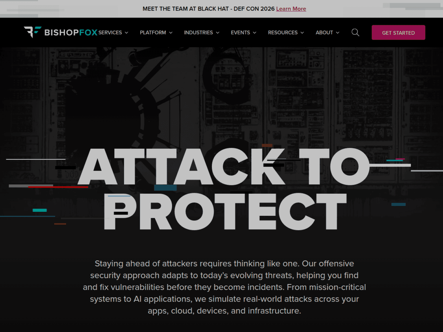 Bishop Fox homepage at a 1440-pixel desktop viewport
