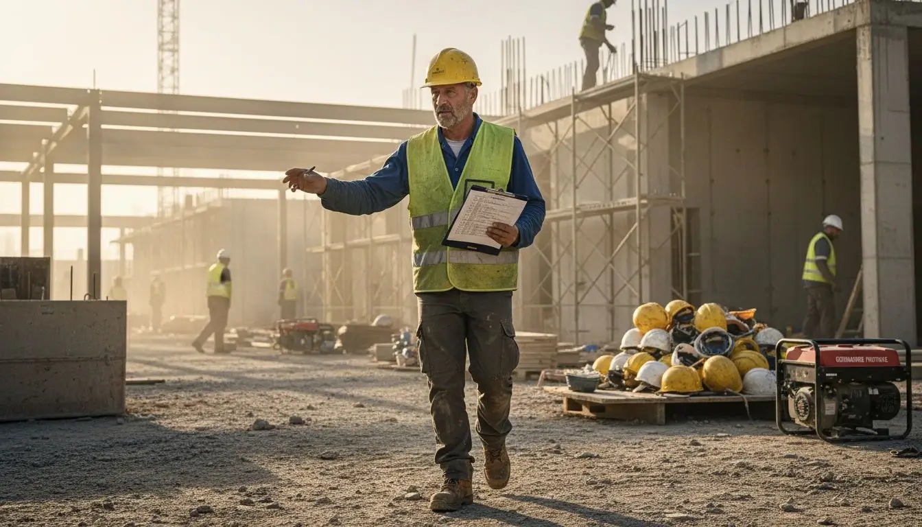 Responsabile della sicurezza che verifica i potenziali rischi in cantiere