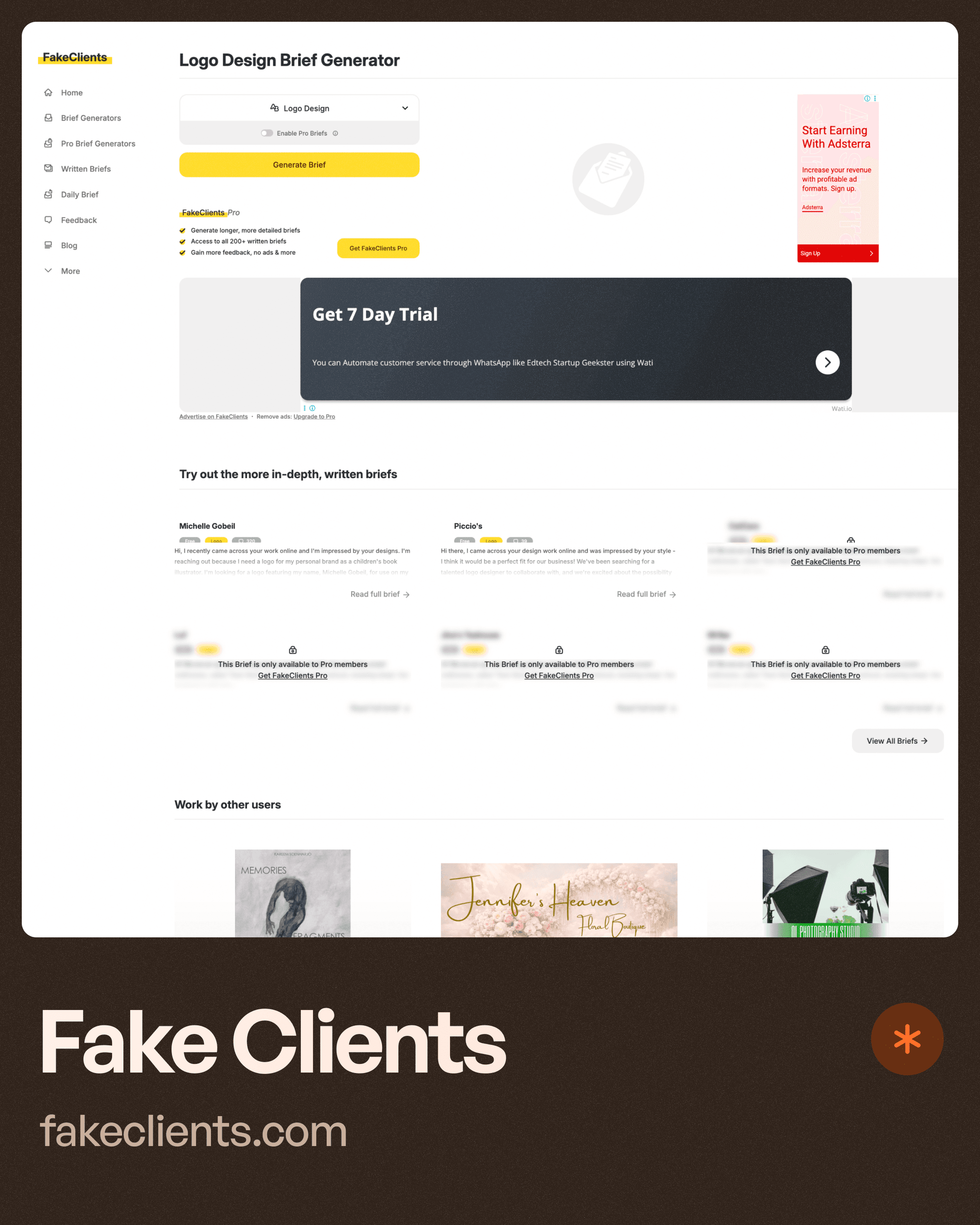 Fake Clients website page