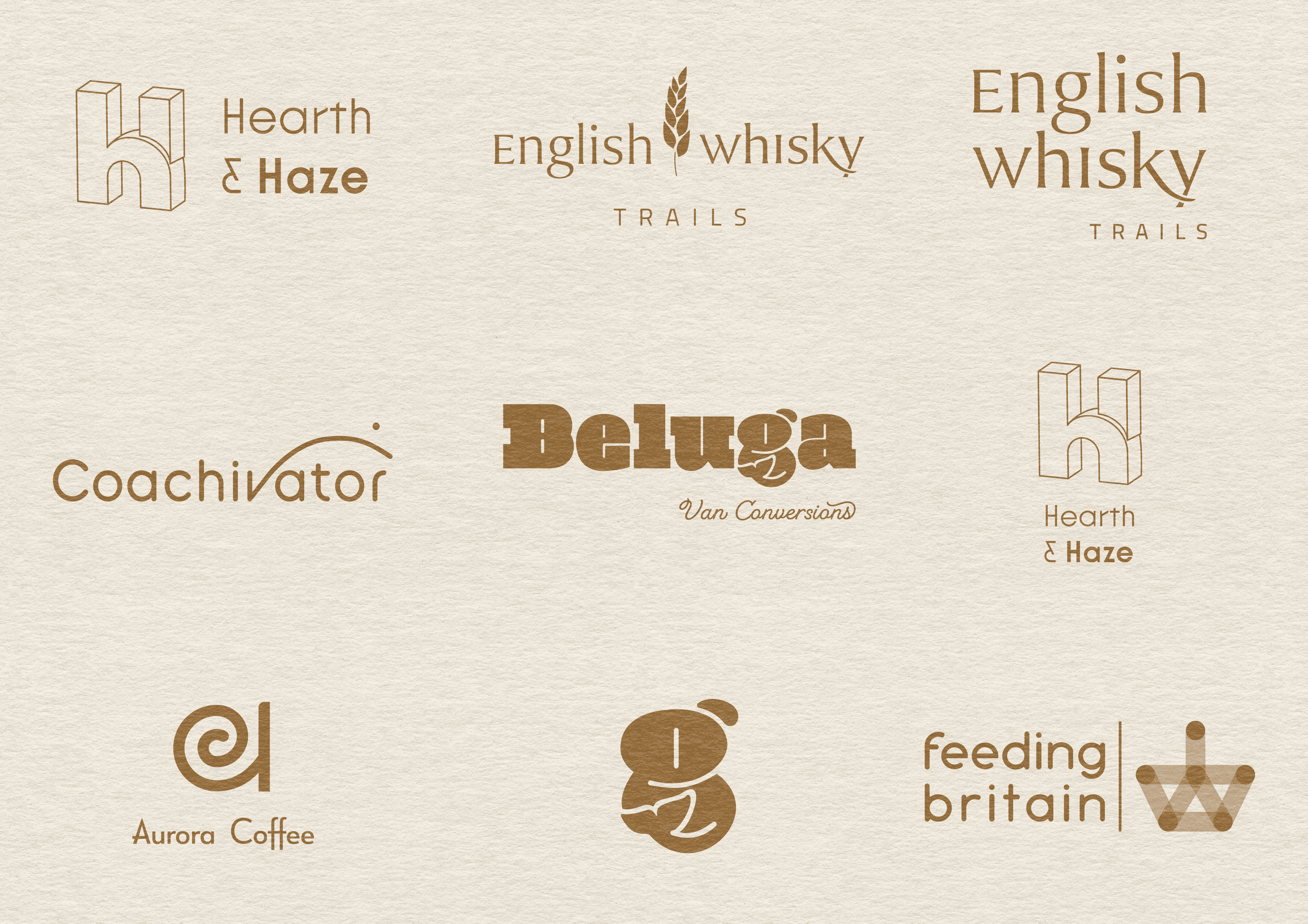 Image containing Fulcra Creative Logos in gold leaf on a textured paper background. 