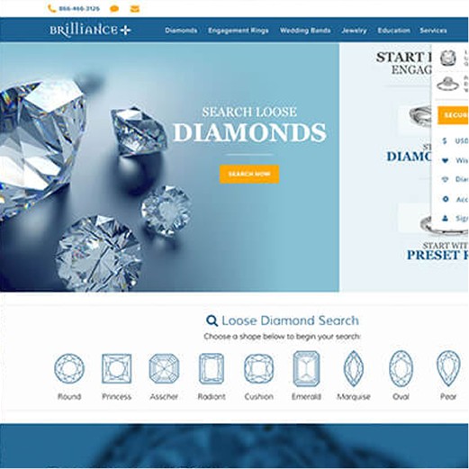 Website banner with diamonds and header that says Search Loose Diamonds